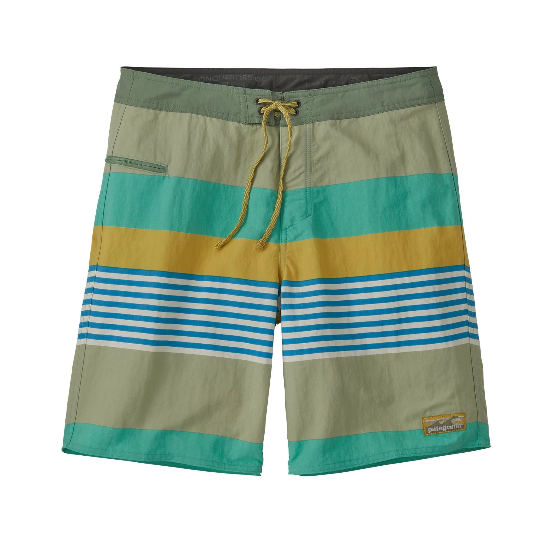 Image of Patagonia Men's Wavefarer Boardshorts - 19 in Stripe Fresh Teal PATAGONIA